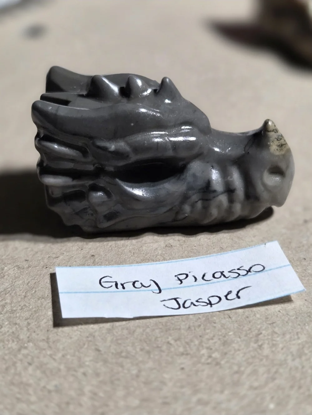 Detailed Picasso Jasper Crystal Carved Dragon Head Stone Sculpture Decor